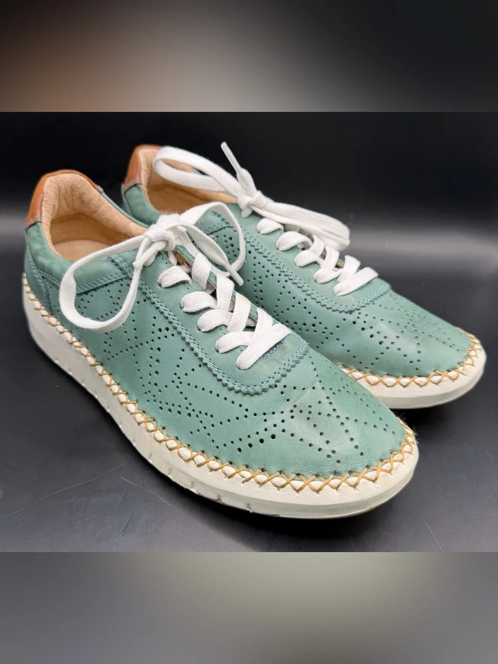 The Happy Monk-Casual Perforated Green Sneakers - White Laces,‎ Size: 39